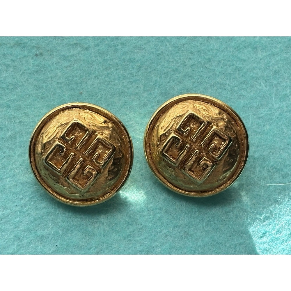 Gold Tone Givenchy  Logo Clip On Earrings Gold Toned Vintage